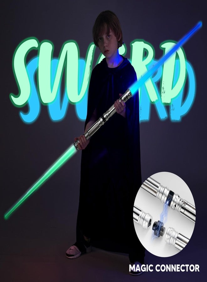 SYNCFUN 2 Pack 7 Colors Light Up Swords for Kids, Dual Extendable LED Swords Set with FX Sound (Motion Sensitive) and Sliver Handle for Fighters and Warriors, Halloween Birthday Party Gift for Boys - Image 2